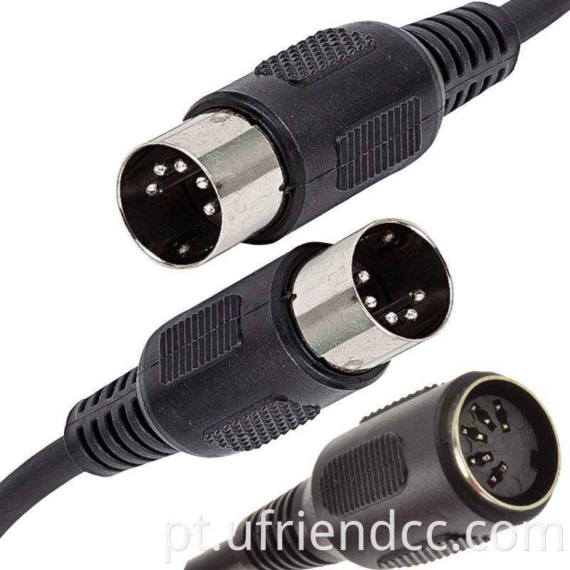 3m 5 pin Midi Din Plug Audio Cable preto com conector DIN de 5 pinos com chave